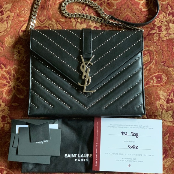 (TRADED) Auth YSL Studded Envelope Shoulder Bag - Picture 2 of 8